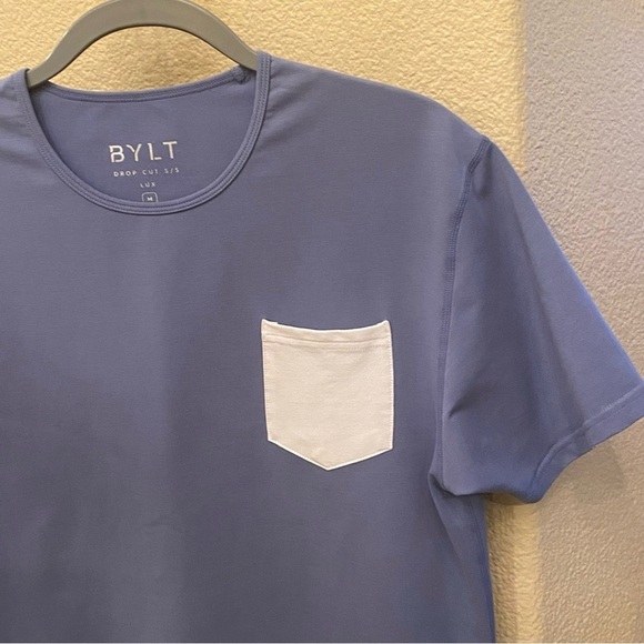 BYLT Men Blue White Pocket Drop Cut S/S Lux T-Shirt Size Medium - Picture 3 of 6